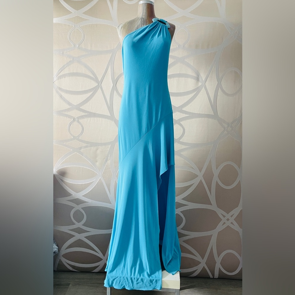 Tres Jolie Sky Blue One Shoulder Dress with Swarovski crystal detail